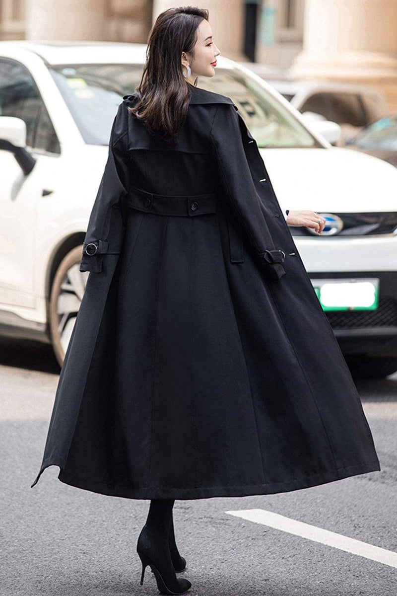 ebossy Women's Double Breasted Duster Trench Coat Slim Full Length Maxi Long Overcoat (X-Small, Black) - Image 4